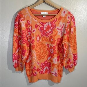 NWOT Christopher & Banks Orange and Pink Floral Sweater